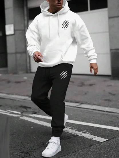 Men's and women's printed hooded sweatshirts and pants animal paw printed sportswear running autumn and winter casual fashion