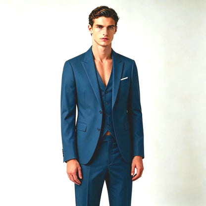 Men's Suit Lightweight Wedding Eegant 2 Piece Set Solid Color Formal Business Blazer Pants Classic Tuxedo for Party Groomsmen
