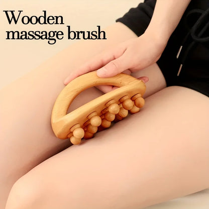 Natural Wood Handheld Gua Sha Massage Brush 14 Beads Waist Leg Body Meridian Scraping SPA Therapy Anti Cellulite Relaxation Tool