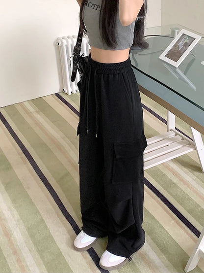 American Drawstring Design Cargo Pants Women Fashion Hip-hop Streetwear Woman Trousers New 2024 Summer All-match Cargo Pants