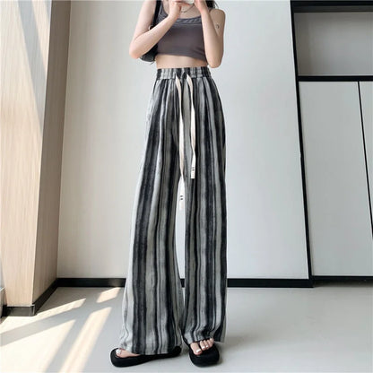 Summer 2026 Women's Ice Silk Wide Leg Pants Narrow Straight Casual Cool Pants Sunscreen Mosquito Proof High Waist Long Trousers