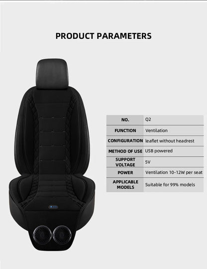 USB Summer Cooling Car Seat Cushion With Fan Front Seat Cooled Seat Cover Black Ventilated Breathable Seat Cover 3-Speed Setting