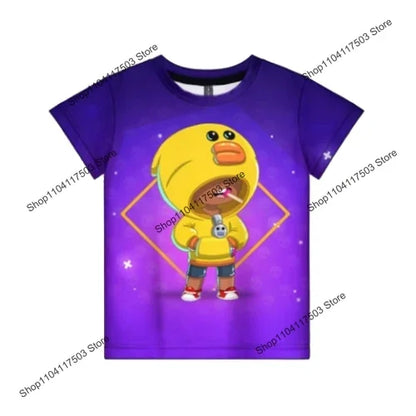Brawler Leon Shooter Kids T-shirt Shooting Game Spike 3D Print Tshirt Boys Girls Cartoon Tops Teen Clothes