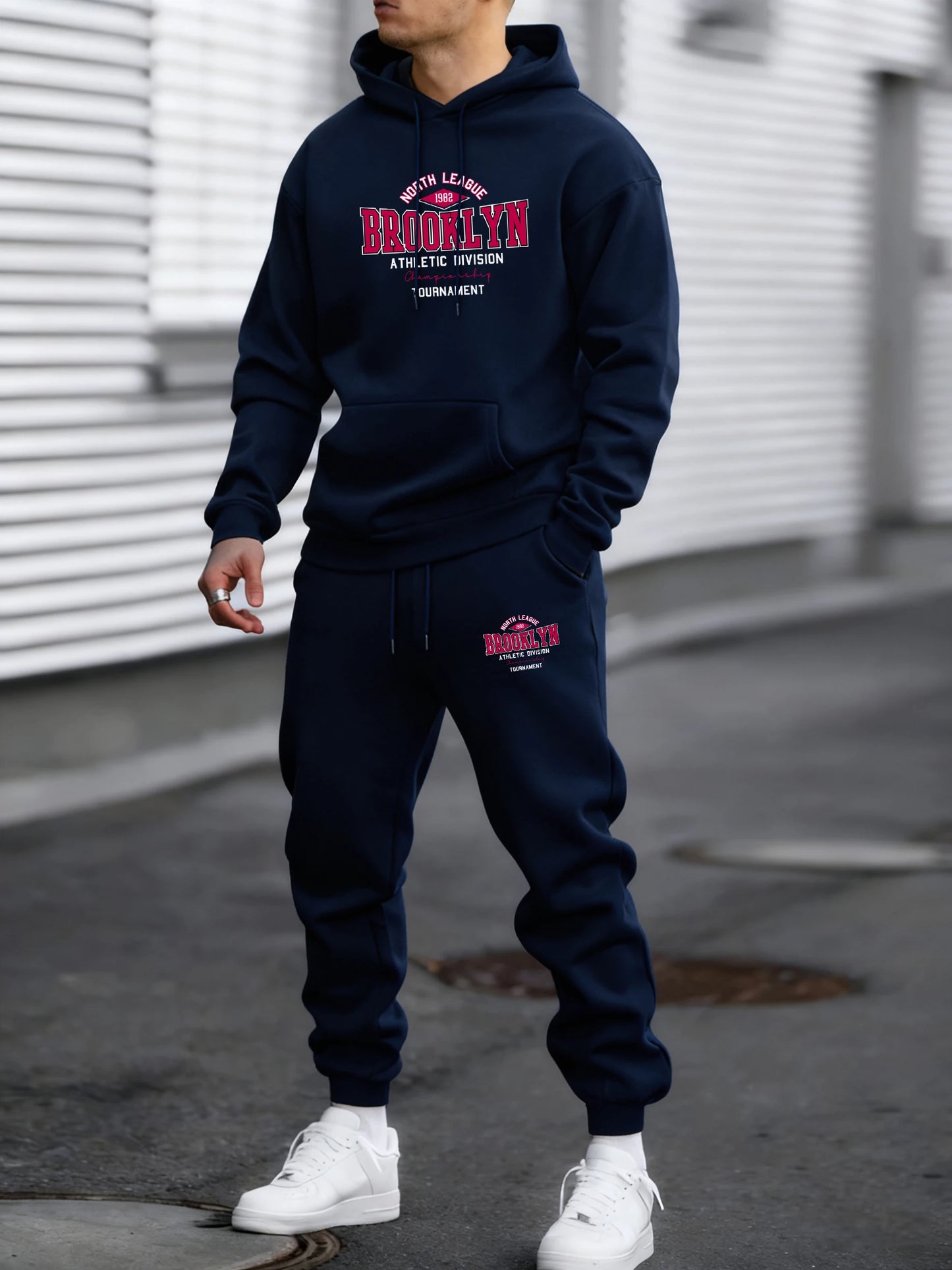 Usa North League Brooklyn Printed Pullover Men Fleece Fashion Suits Simple All-Match Pants Unisex Casual Vintage Clothing