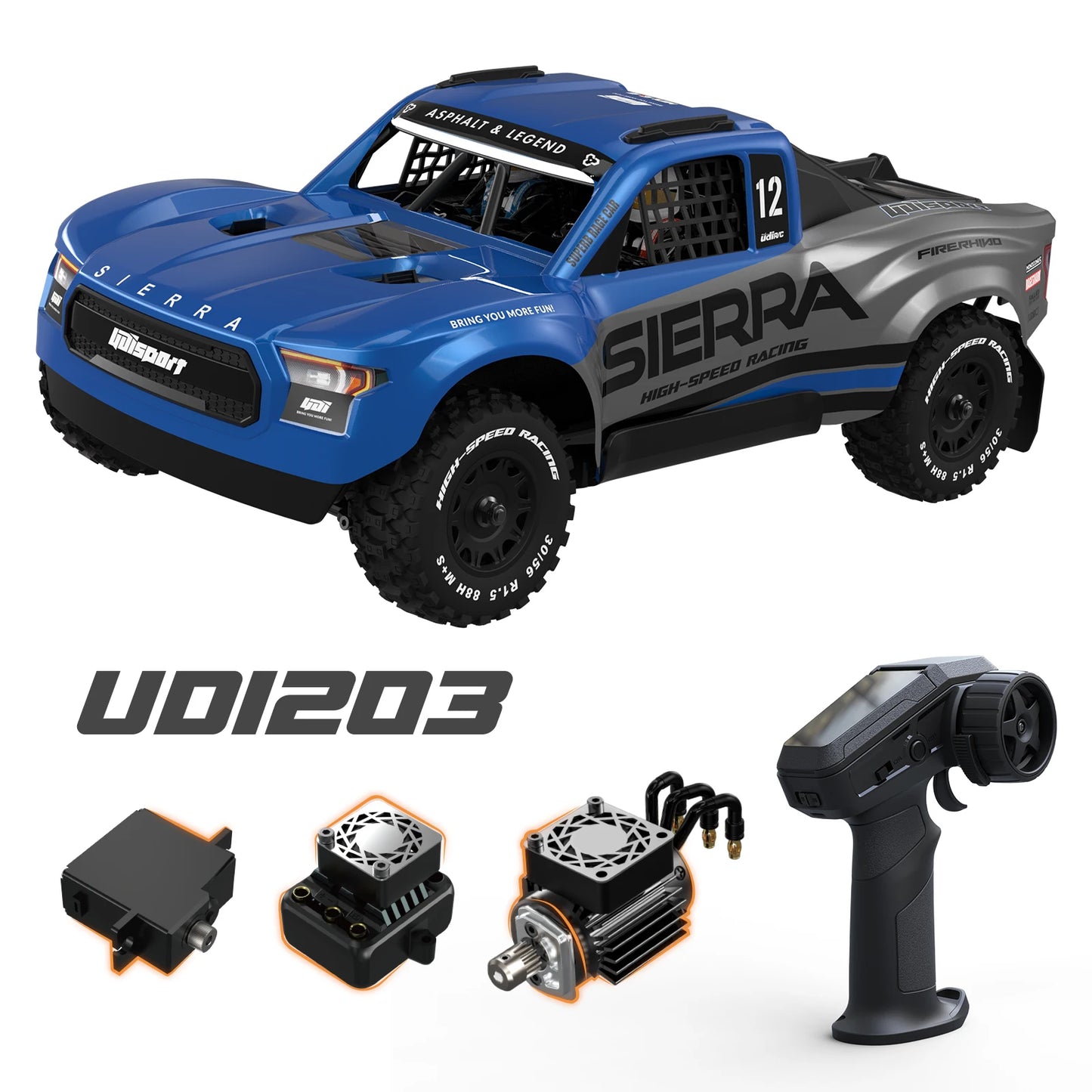 UDIRC 1203PRO 1/12 RC Short Course Truck 3S Brushless 4WD All Terrain Truck RTR Gyro Center Diff 3S BAT 4-Color LED Light System