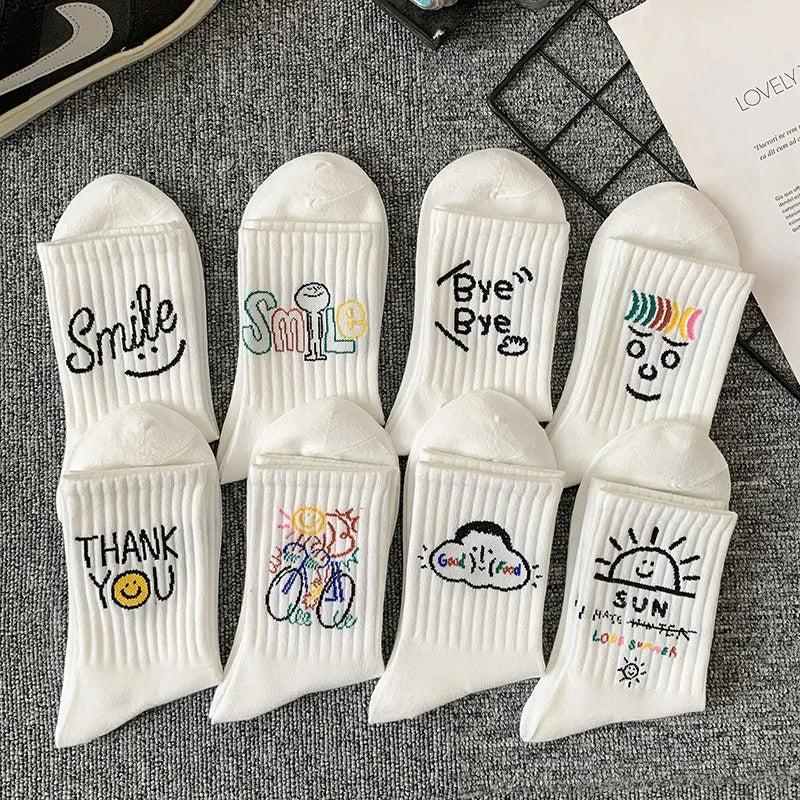 2/3/5/8 Pairs Men Women White Mid-Calf Socks Moisture-Wicking Anti Odor Casual Sports Basketball Retro Arch Support Socks