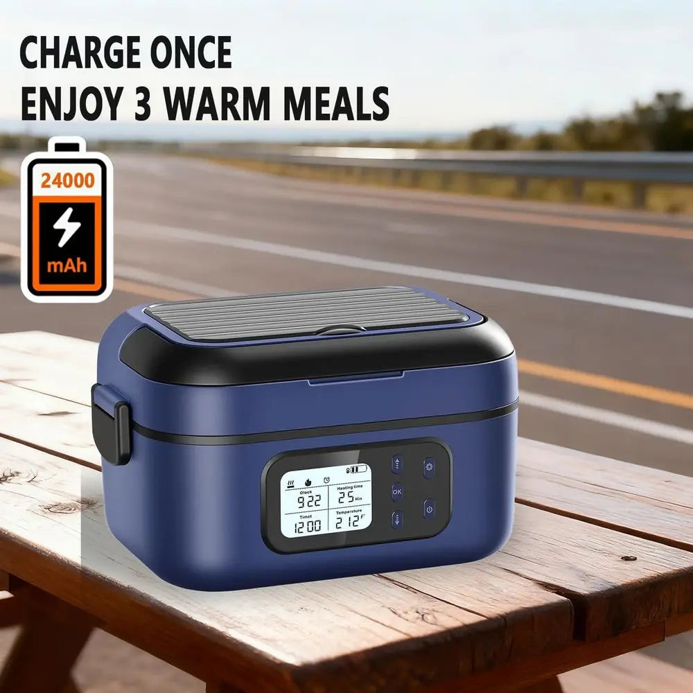 Portable Electric Heated Lunch Box for Adults, Battery-Powered, 2 x 6.3-Cup Capacity, Rechargeable, Ideal for Work, Travel, and