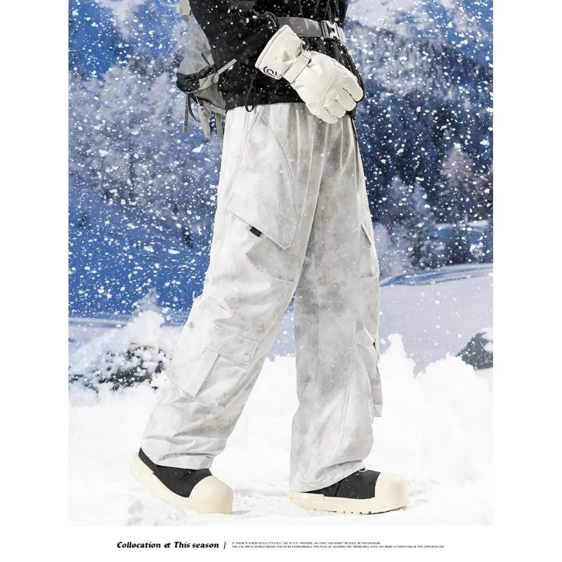 Men's 90% White Duck Down Ski Pants Waterproof Windproof Thermal Trousers Outdoor Wear Resistant Snow Sports Overalls Men