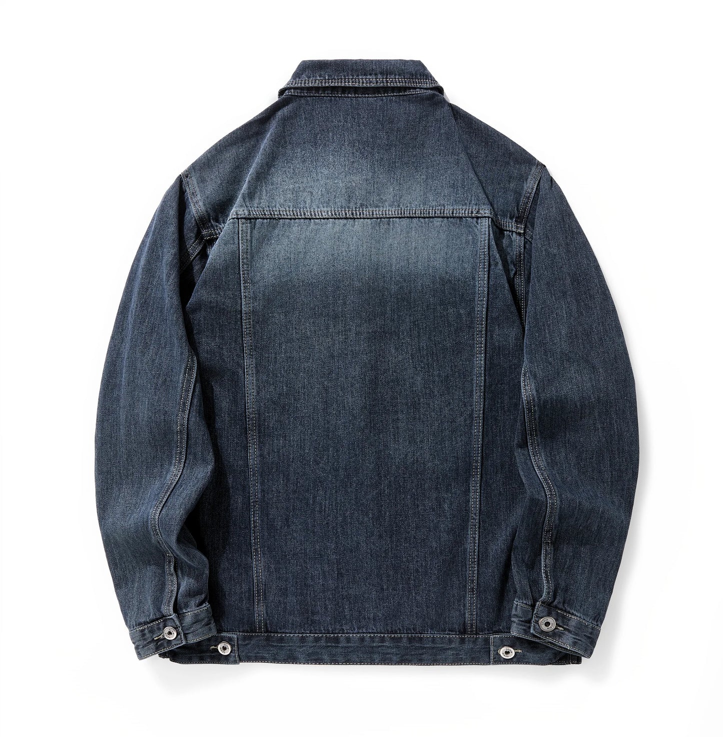 Vintage Dark Blue Denim Jacket for Men Casual Workwear Jean Coat with Button Closure Chest Pockets Everyday Streetwear Outer