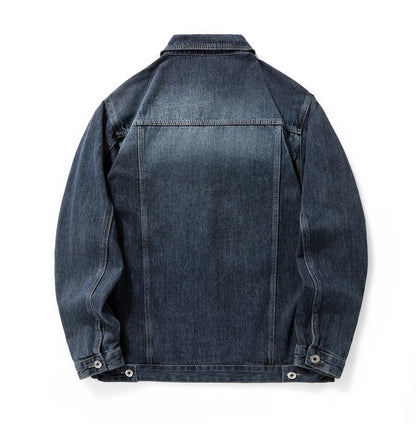 Vintage Dark Blue Denim Jacket for Men Casual Workwear Jean Coat with Button Closure Chest Pockets Everyday Streetwear Outer
