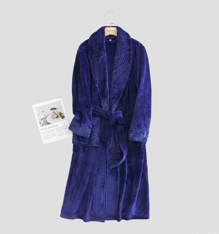 Thickened Fleece Pajamas Sleepwear Hotel Robe Waist-Cinching Long Length Velvet for Couples Autumn Winter Pure Color Home Clo...