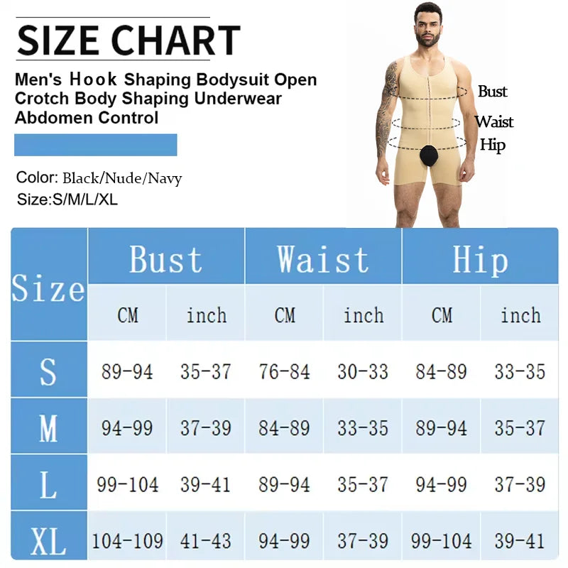 Men's Sleeveless Bodysuit Compression Full Body Shaper Hook Closure Underwear Open Crotch Butt Lifter Faja Tummy Control Vest