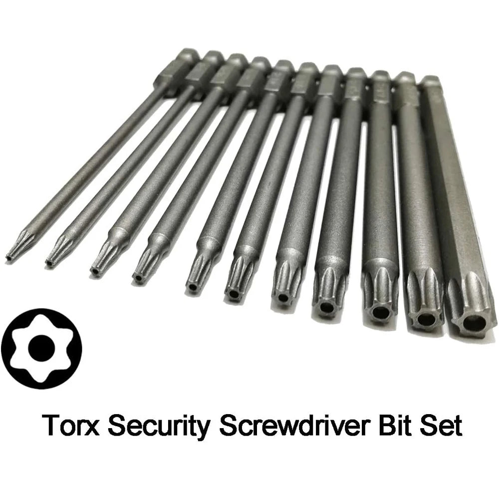 11PCS Torx Head Screwdriver Bit Set Magnetic 1/4" Hex Shank S2 Steel 3 Inch Long Drill Bits Security Torx Bits T6-T40 50/100mm