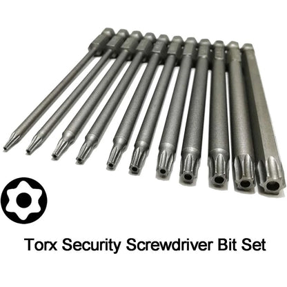 11PCS Torx Head Screwdriver Bit Set Magnetic 1/4" Hex Shank S2 Steel 3 Inch Long Drill Bits Security Torx Bits T6-T40 50/100mm