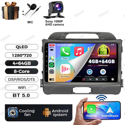 Car Radio Android 15 For KIA Sportage 2010 2011 2012 2013 2014 2015 2016 5G WIFI Qualcomm Navigation DSP Stereo Multimedia GPS