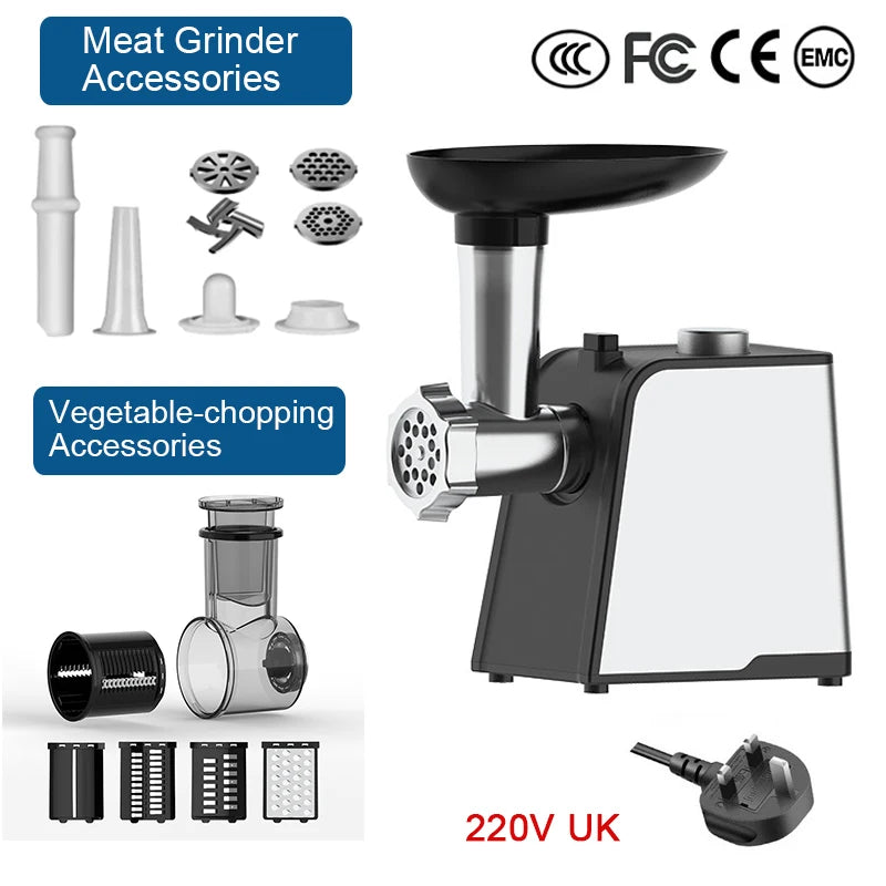 220V Meat Grinder Electric Meat Mincer Chopper Machine Multifunctional with Cutting Blade Sausage Stuffer Stainless Steel Cutter