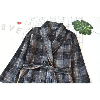 Coral Fleece Plaid Sleepwear Long Coat Style Home Clothes Robe for Men And Women Winter Warm Bathrobe Couple Pyjamas