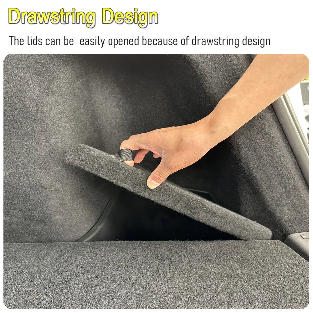 For 2025 2026 Tesla Model Y Juniper Rear Trunk Side Storage Box Trunk Bins Flocking or TPE Cover Trunk Organizer Mats Accessorie