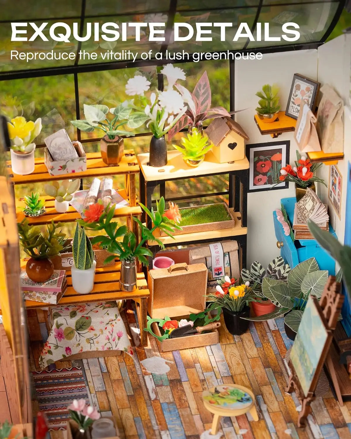 Rolife Mini Green House Cathy's Flower House DIY Dollhouse Wooden Miniature Furniture Kit with LED Best Birthday Gifts