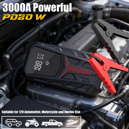 SUKIN 12V Jump Starter Car Battery Booster Starting Device Professional Car Rescue Emergency Start Power PD20W Waterproof Screen