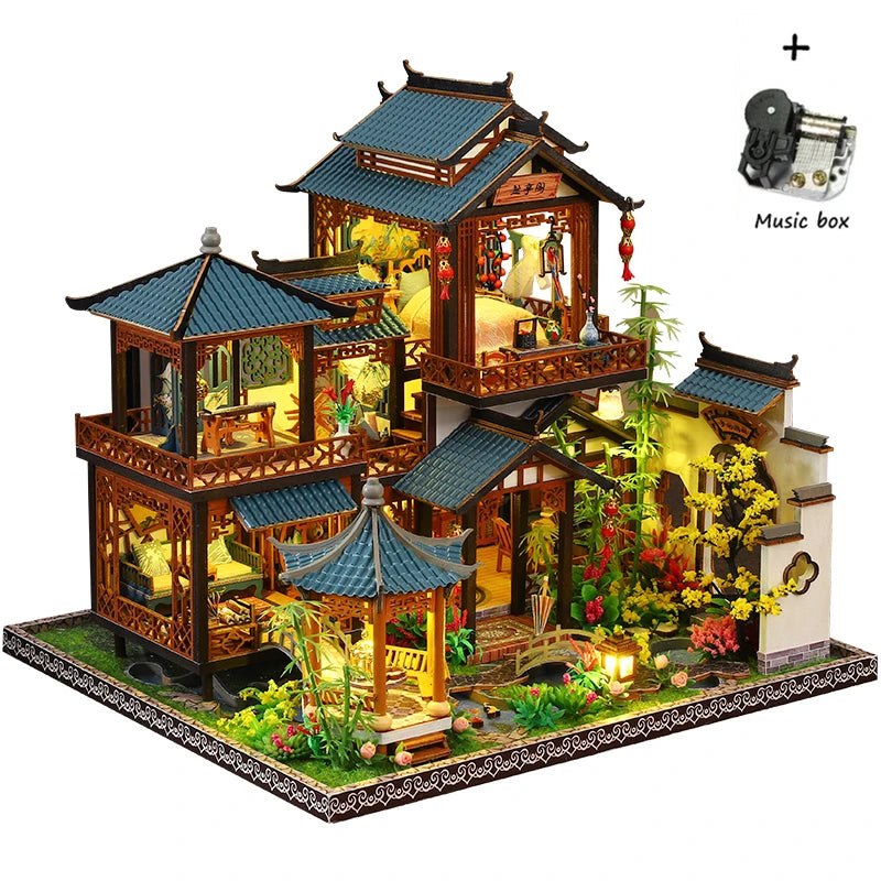 Diy Wooden Chinese Ancient Villa Miniature Building Kits Doll Houses With Furniture Casa Dollhouses For Friends Birthday Gifts