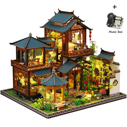 Diy Wooden Chinese Ancient Villa Miniature Building Kits Doll Houses With Furniture Casa Dollhouses For Friends Birthday Gifts