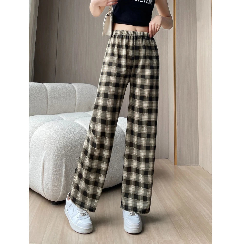 Lamb Velvet Fce Lined Thi Plaid Casual Pants Women's Autumn Winter Loose Straight Leg Wide Leg Cotton Spwear Trousers