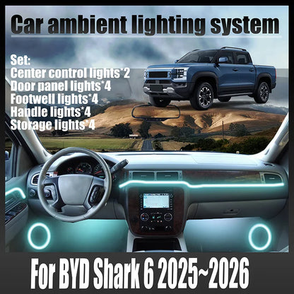 For BYD Shark 6 2025~2026 Car LED Ambient Lamps Colorful Atmosphere Lights AutoInterior Neon Strip 64 RGB Lighting