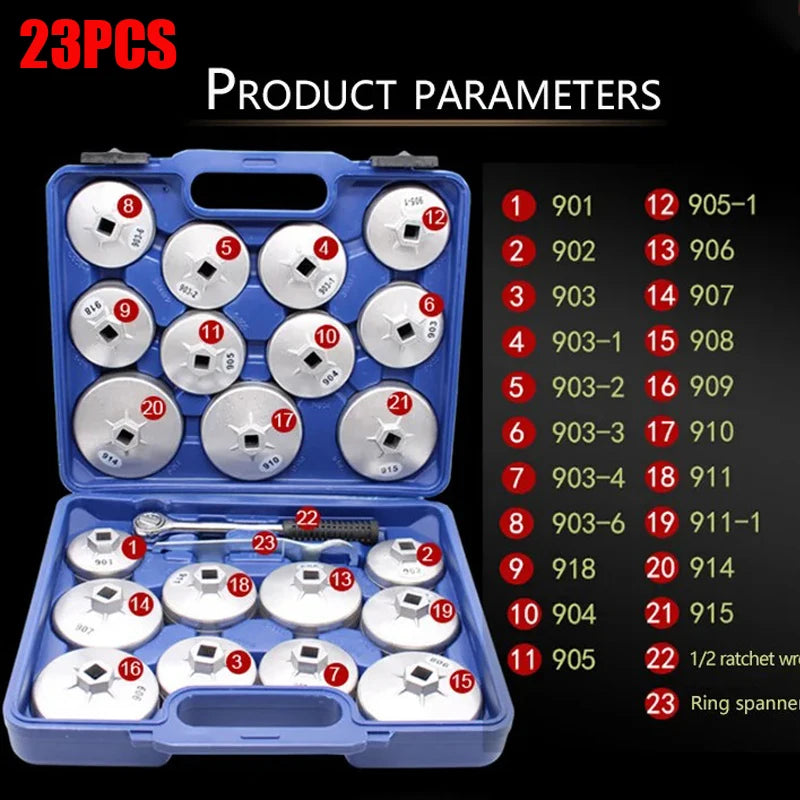 EAFC 23 Pcs/Set Car Oil Filter Cap Removal Wrench Socket Set 1/2" 12.5mm Ratchet Spanner Car Hand With Case Auto Remover Tool