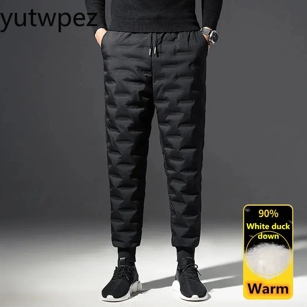 Fashion 90% White Duck Down Padded Thicken Winter Warm Down Pants Men Joggers Outdoor Sport Running Sweat Pants Thermal Trousers