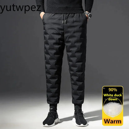 Fashion 90% White Duck Down Padded Thicken Winter Warm Down Pants Men Joggers Outdoor Sport Running Sweat Pants Thermal Trousers