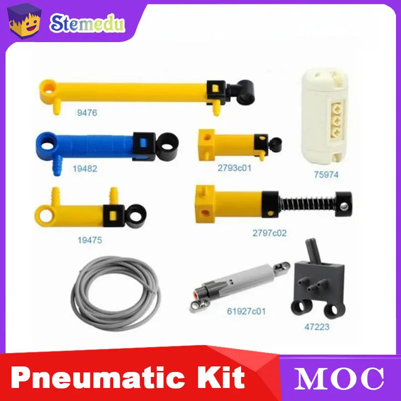 9pcs MOC Pneumatic Parts Air Pump/Piston/Tank/Push Rod/Switch for Legoeds-Compatible Technical DIY Projects 19476/19475/19482