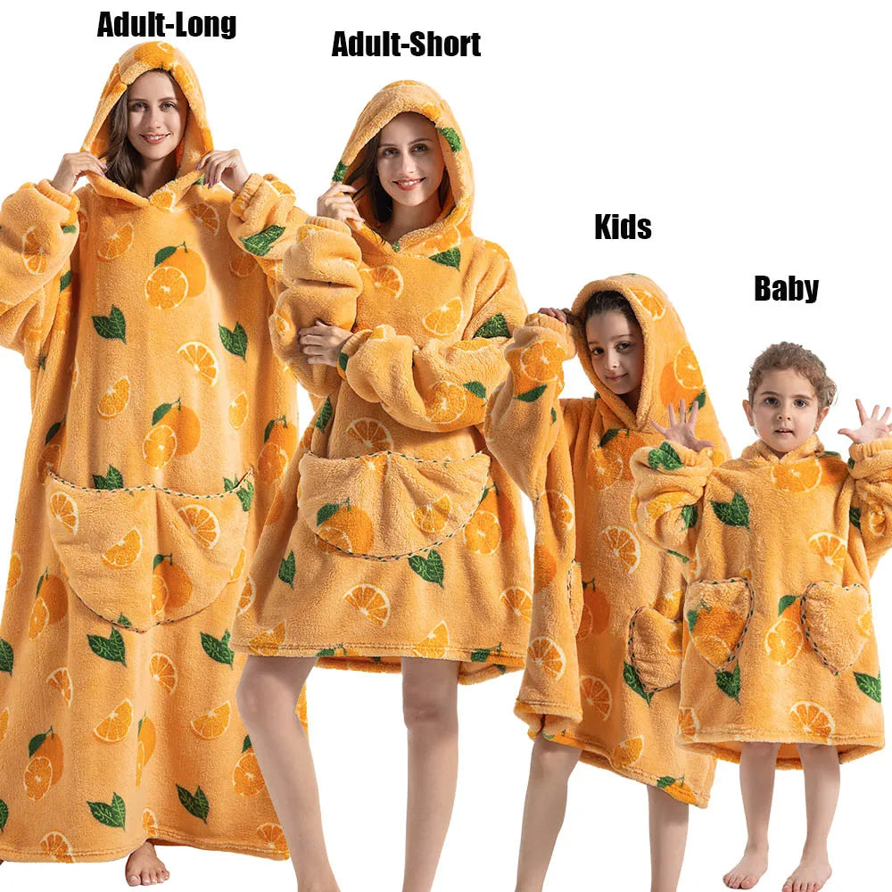 Halloween Family Matching Blanket Hoodies Women Cartoon Bear Dinosaur Sweatshirts Adult Oversized Warm Pullover Winter Clothes