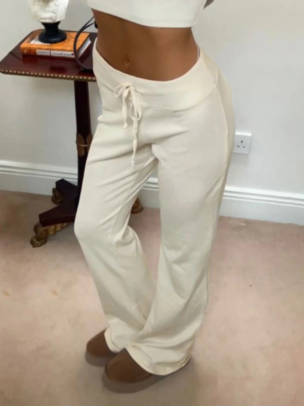 Rockmore Spicy Girl Low Waist Straight Leg Pants Pure Color Flip Waist Versatile Long Trousers Street Style Casual Pants