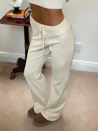 Rockmore Spicy Girl Low Waist Straight Leg Pants Pure Color Flip Waist Versatile Long Trousers Street Style Casual Pants