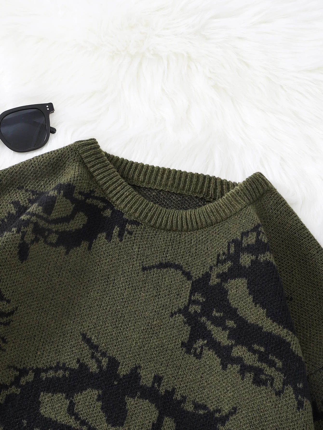 New Trendy Autumn and Winter Abstract Eye Jacquard Pattern Pullover Sweater Casual Round Neck Knitted Men's Pullover
