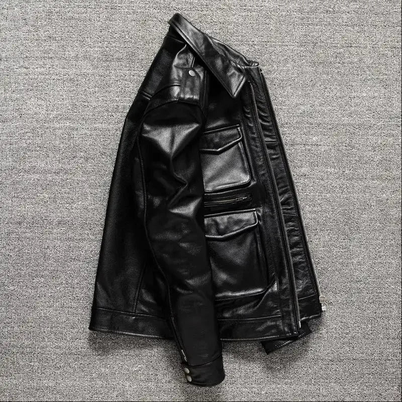 Military M65 Jackets For Men Heavy Black Genuine Leather Jacket Lapel Motorcycle Top Layer Cowhide Hunting Fashion Slim Coat Man
