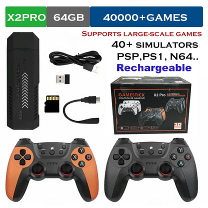 The X2 Pro video game console comes with 50,000 retro games and over 40 emulators, and is compatible with PS1/N64/PSP.