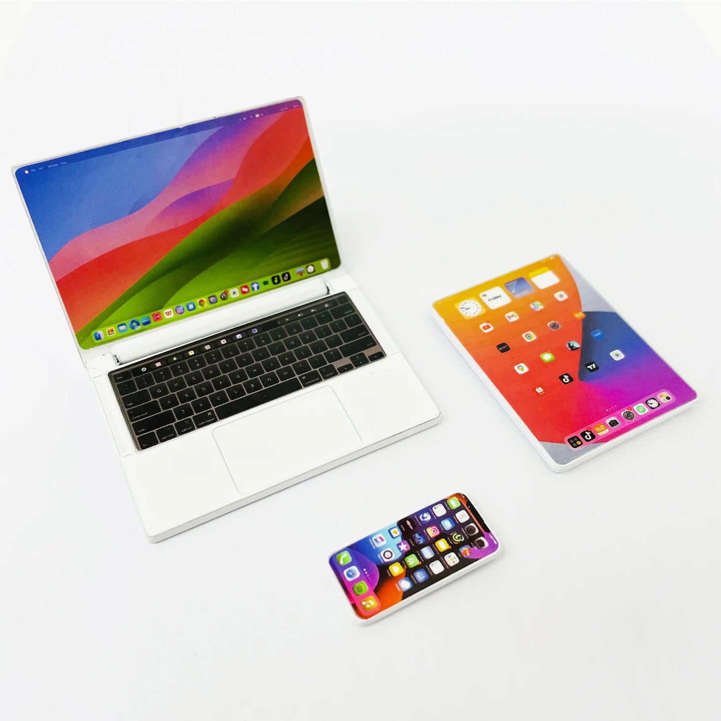 3pcs Simulation Mini Laptop Computer Phone Dollhouse Miniature 1:12 Alloy Crafts Dollhouse Decor for Doll House DIY Accessories