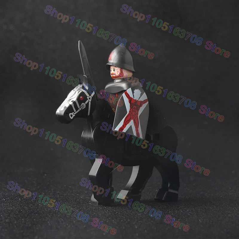 MOC Medieval Military Crusader Knight Building Blocks Castle Army Soldier Figure Horse Mount Shield Sword Accessories Bricks Toy