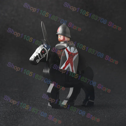 MOC Medieval Military Crusader Knight Building Blocks Castle Army Soldier Figure Horse Mount Shield Sword Accessories Bricks Toy