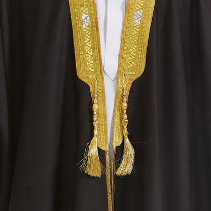 TH842 Muslim Men's Long Sleeves Embroidery Ankle Length Cardigan Robe Islamic Kaftan Jubba Thobe
