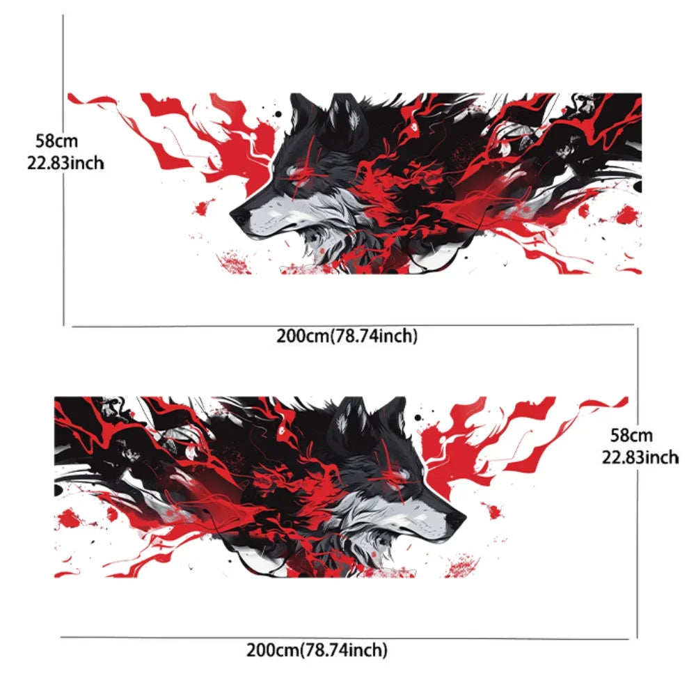 Red Lightning Ferocious Wolf Car Vinyl Wraps Decal Self-adhesive PVC Sticker Suitable for Trucks SUV Decoration Auto Accessories