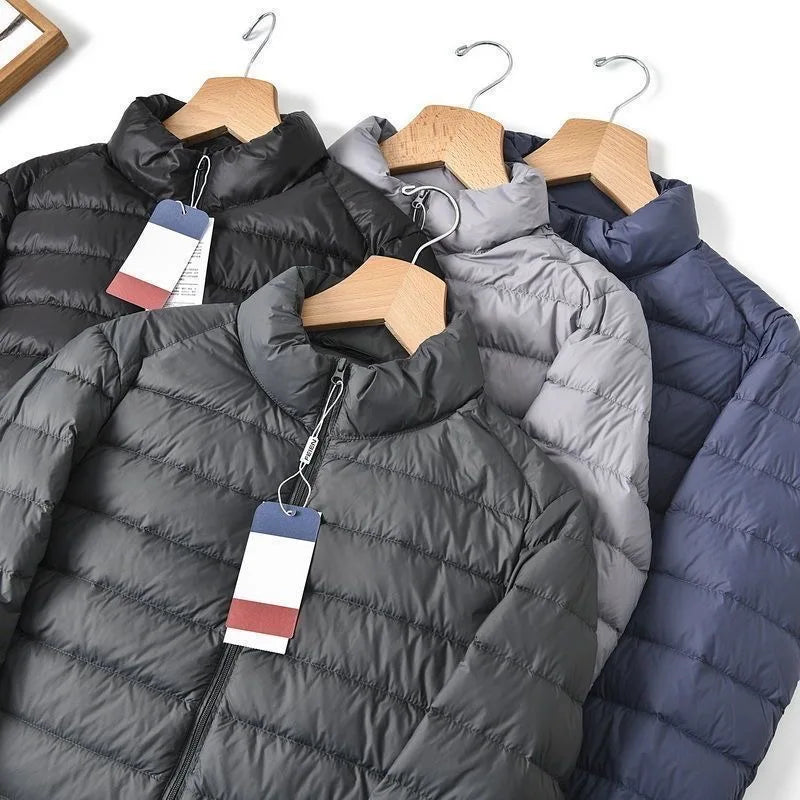 Lightweight Padded Jacket Men's Short Collar Hooded down Cotton Coat Youth Fashion Casual Cleanfit Zipper Closure  Color