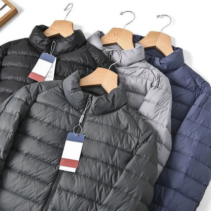 Lightweight Padded Jacket Men's Short Collar Hooded down Cotton Coat Youth Fashion Casual Cleanfit Zipper Closure  Color