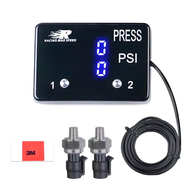 Square Dual display air pressure gauge PSI RED&Blue&White LED With 2pcs 1/8NPT pressure Sensors 0-232PSI