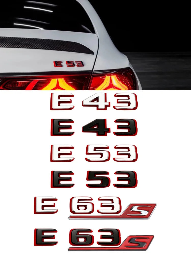 2024 New style Two tone Letters Numbers Emblem E43 E53 E63s for Car Fender Trunk Rear W212 W213 W214 Sticker