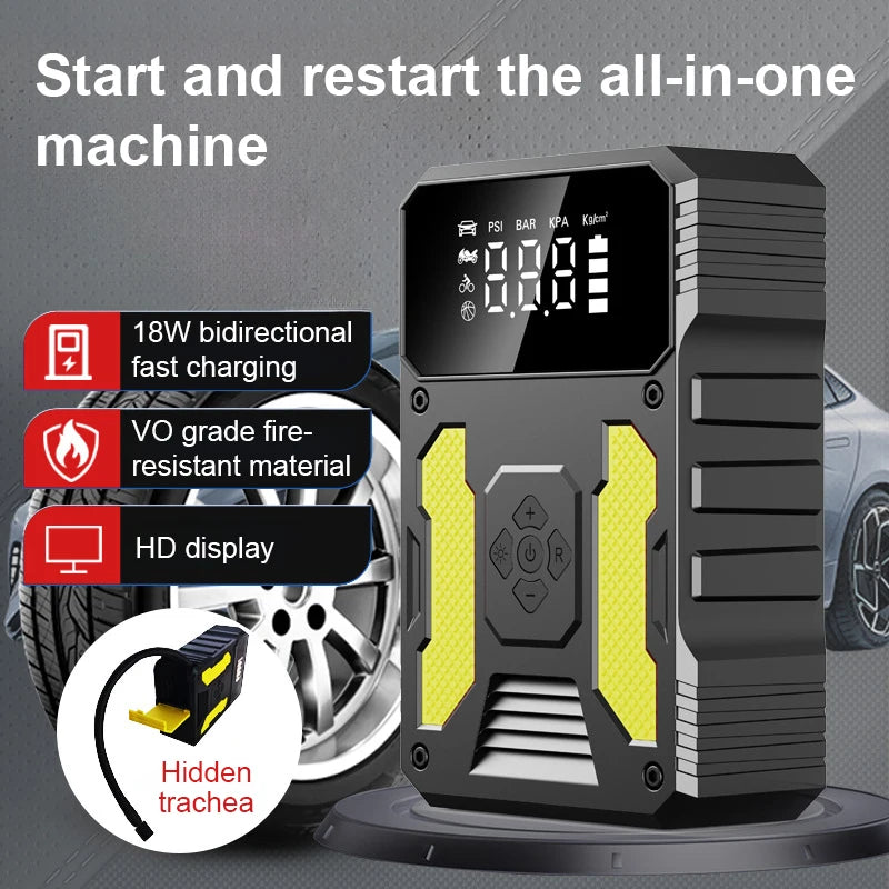 4in1 Portable Jump Starter Power Bank 12V 1500A Car Jump Starter With 150PSI Air Compressor Emergency Booster Lighting Charging