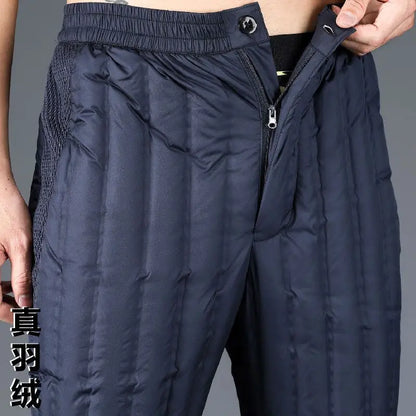 Men's Down Pants Lightweight Warm Inner Lining Deep Crotch High Waist Fitting White Duck Down Middle-aged Elderly Down Pants