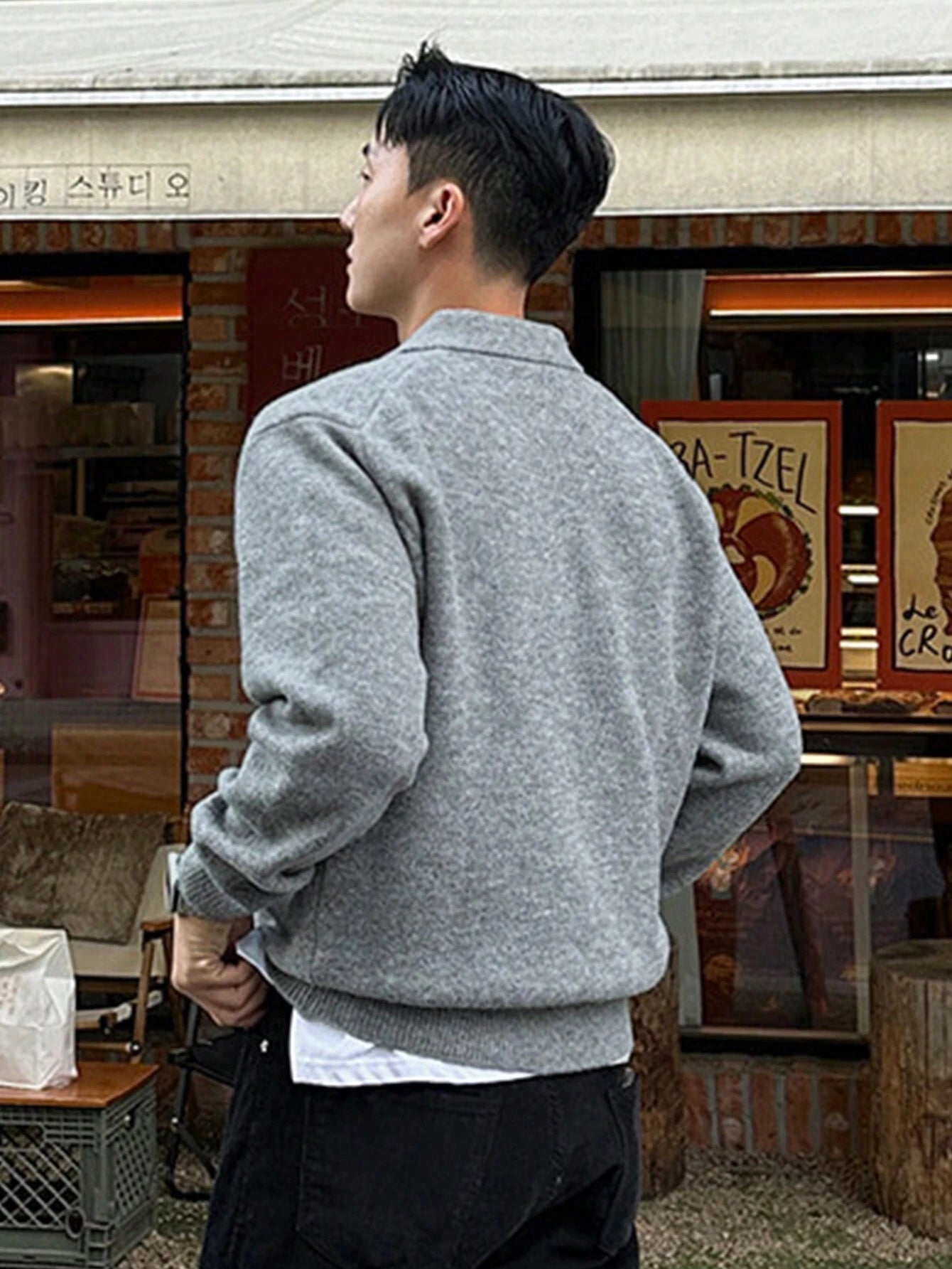 LVLAEA Old Money Style Men's Pullover, Solid Color Long Sleeve Lapel Button-Up, Fall Winter Loose Warm Casual Loungewear